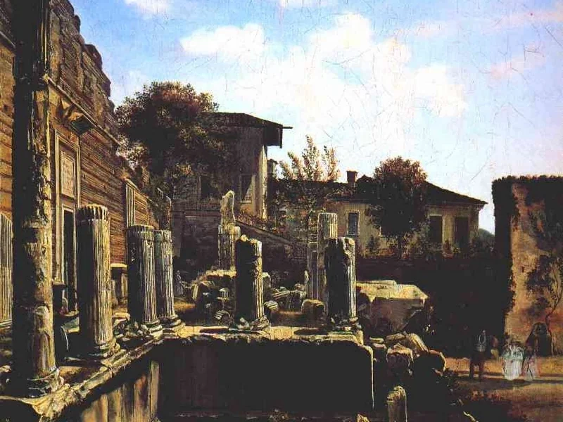 1780-Luigi Basiletti - Veduta del Tempio di vespasiano a Brescia dopo il 1830 - Pinacoteca Tosio Martinengo, Brescia